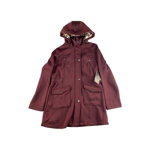 NWT BIGCHILL Womens Burgundy Hooded Softshell Jacket with Leopard Print Size M